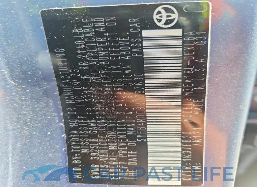 5YFB4MDE8RP087630# 13