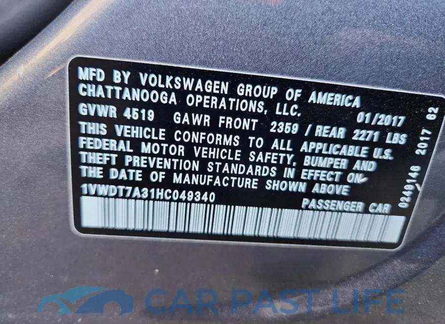 1VWDT7A31HC049340# 12