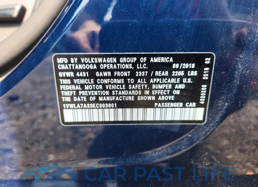 1VWLA7A33KC003601# 12