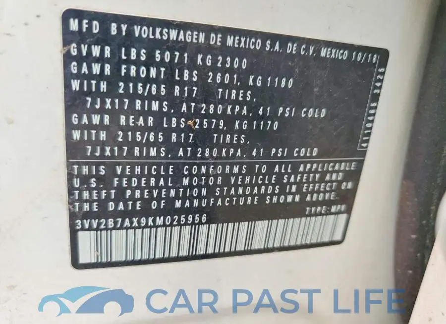 3VV2B7AX9KM025956# 13