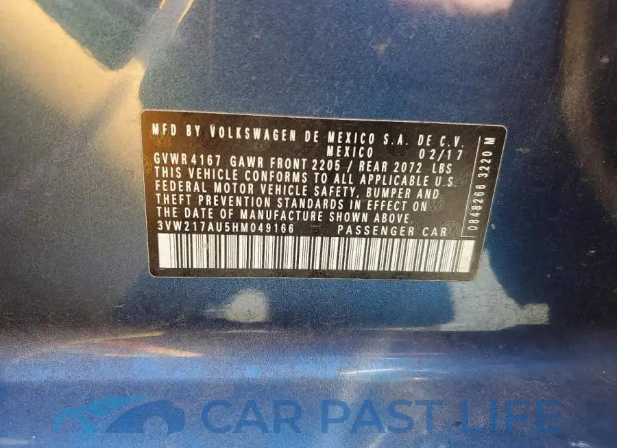 3VW217AU5HM049166# 12
