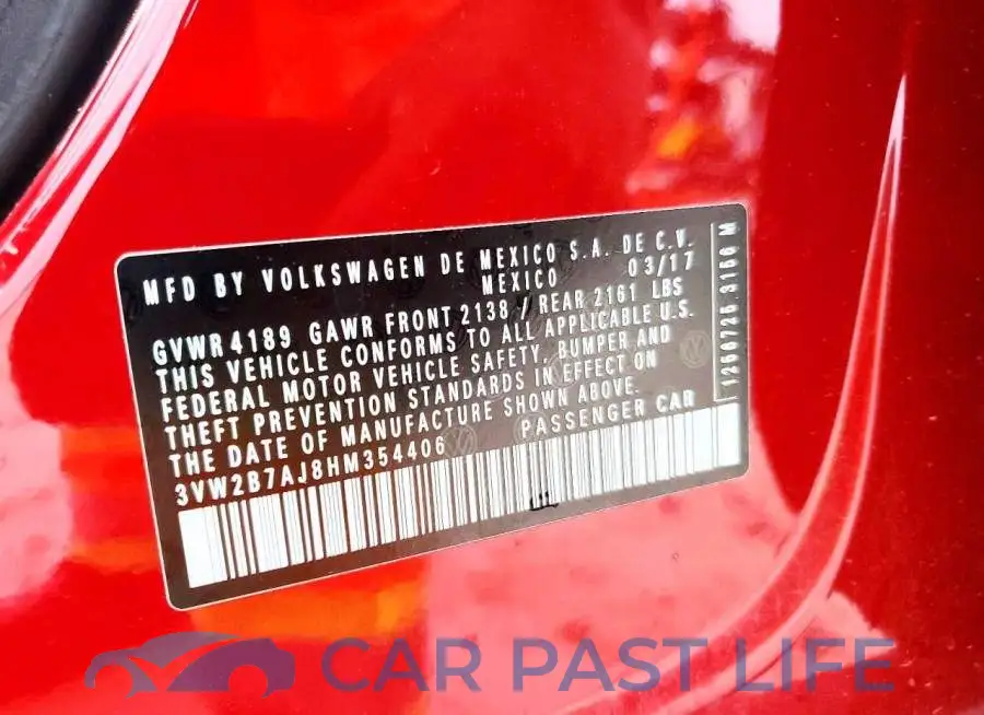 3VW2B7AJ8HM354406# 12