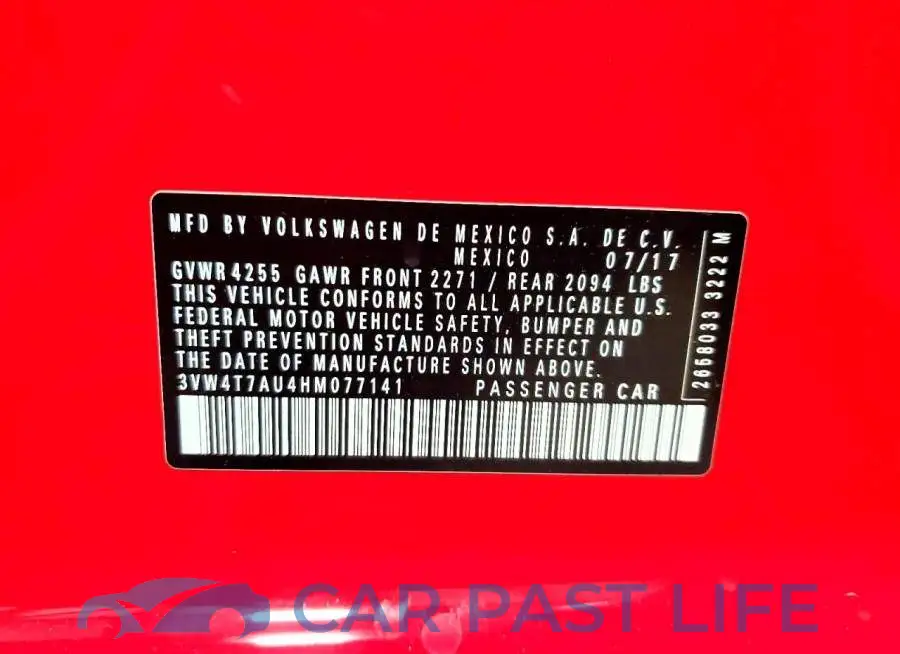 3VW4T7AU4HM077141# 12