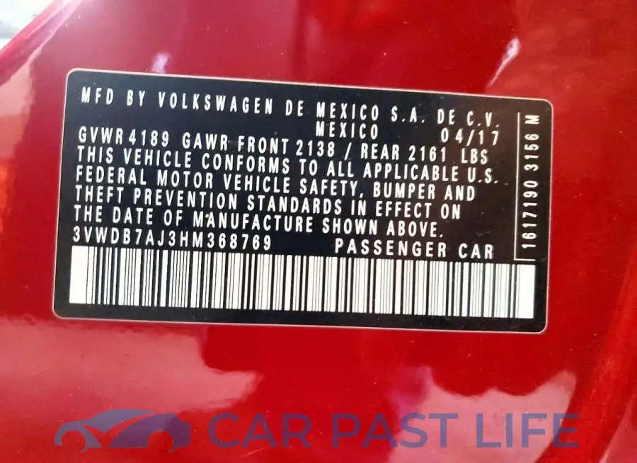 3VWDB7AJ3HM368769# 12