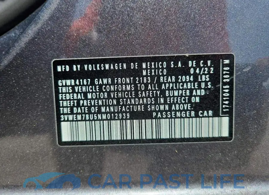 3VWEM7BU5NM012939# 13