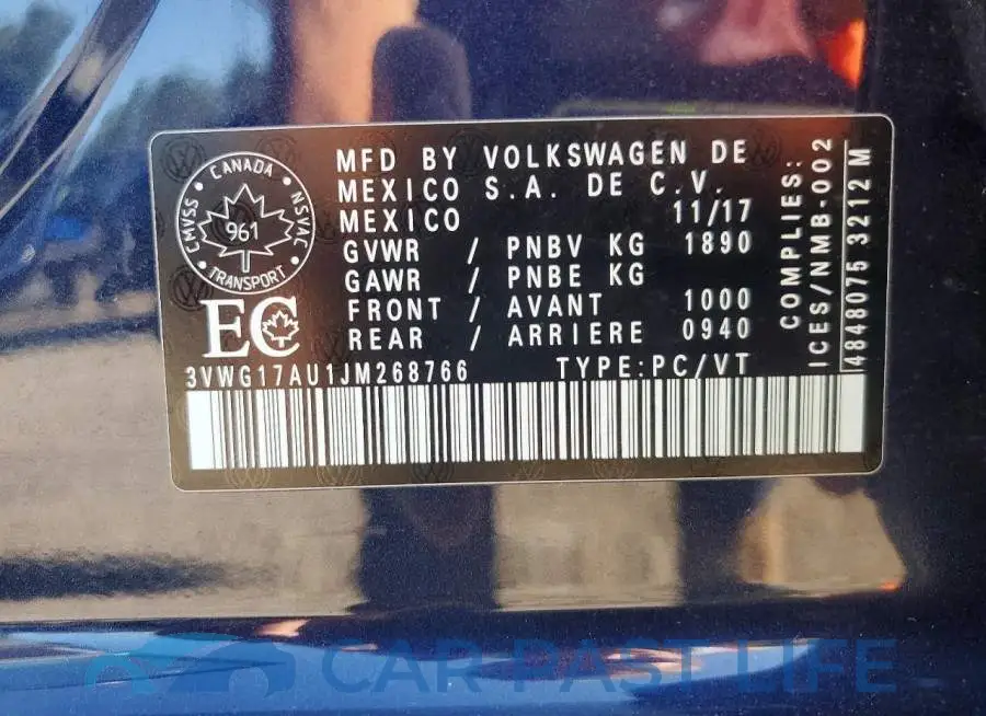 3VWG17AU1JM268766# 13