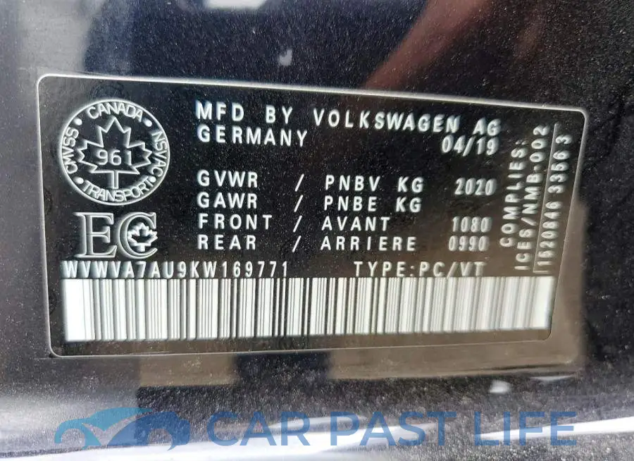 WVWVA7AU9KW169771# 12