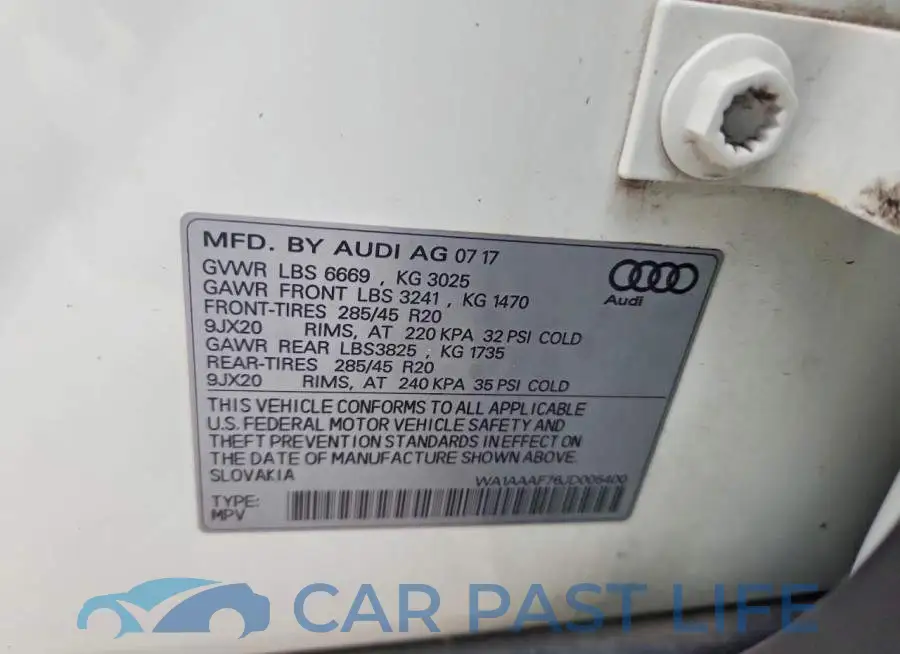 WA1AAAF76JD005400# 13