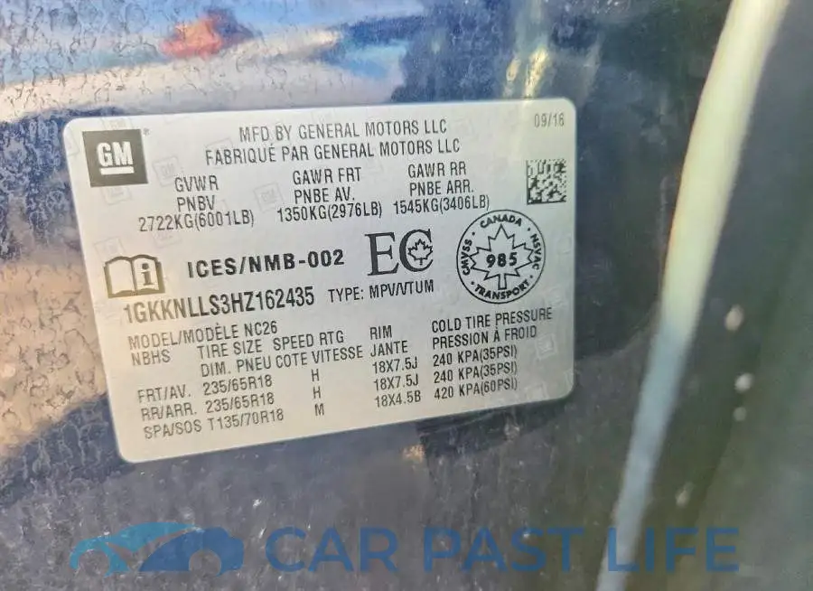 1GKKNLLS3HZ162435# 13