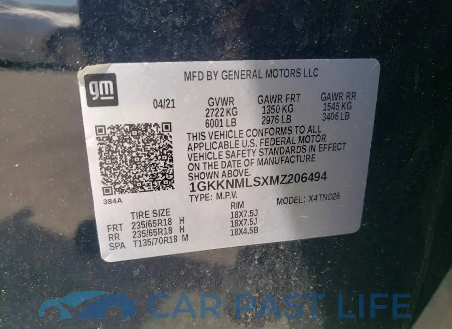 1GKKNMLSXMZ206494# 13