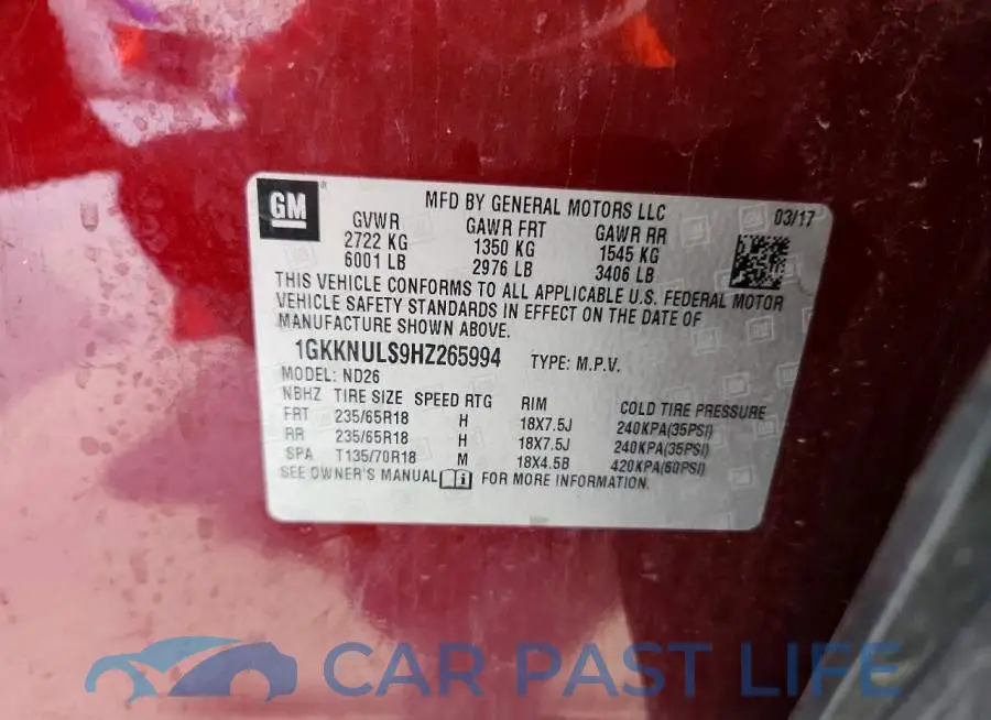 1GKKNULS9HZ265994# 13
