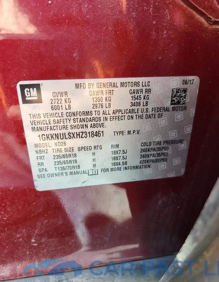 1GKKNULSXHZ318461# 14