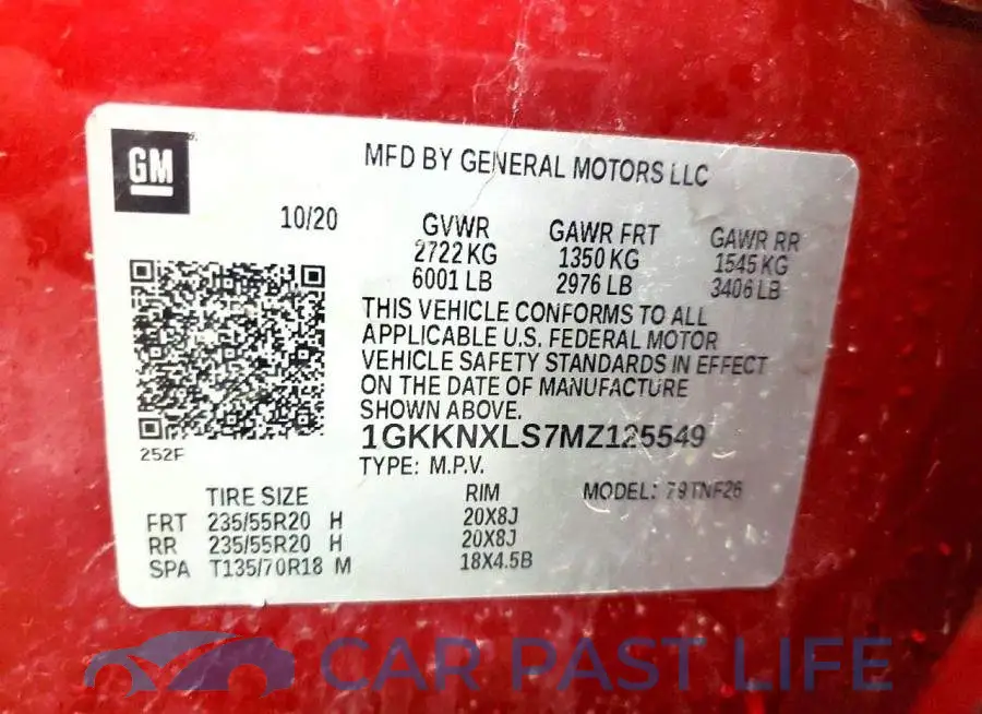 1GKKNXLS7MZ125549# 14