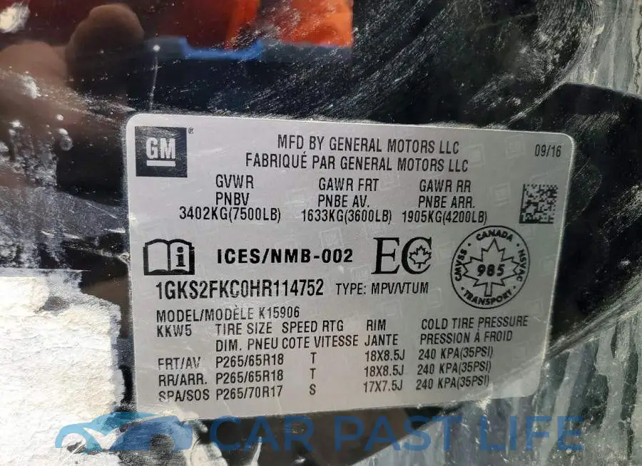 1GKS2FKC0HR114752# 13