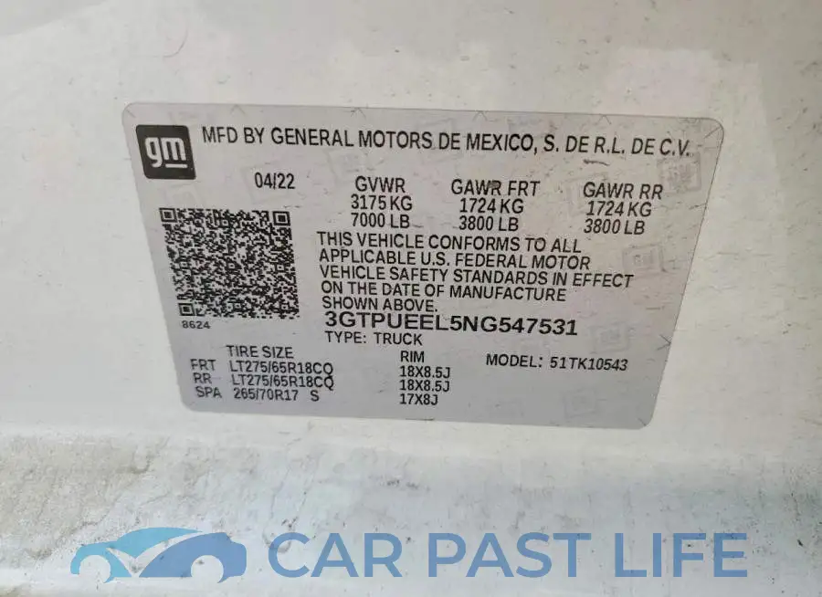 3GTPUEEL5NG547531# 12