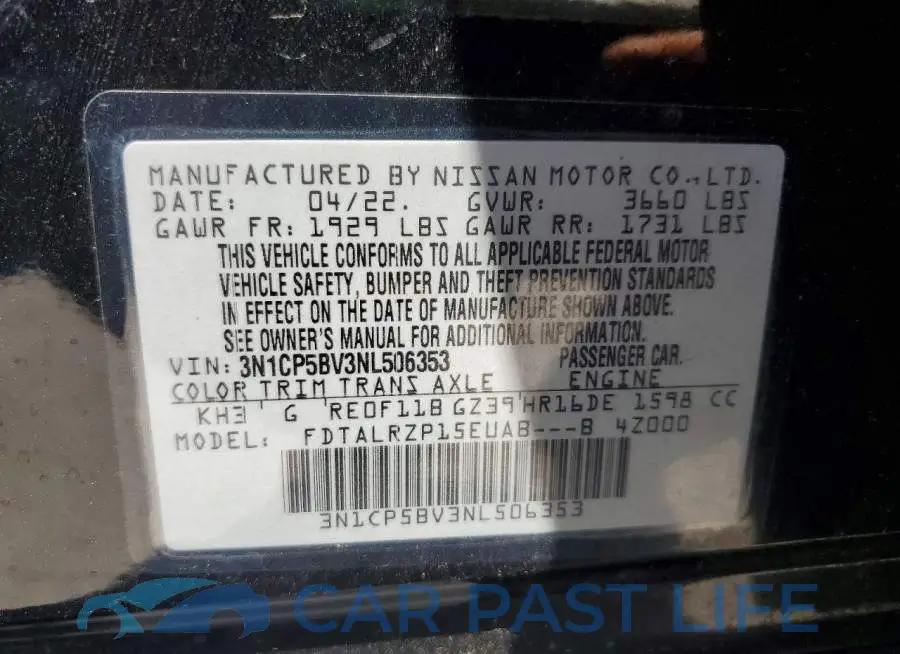 3N1CP5BV3NL506353# 12