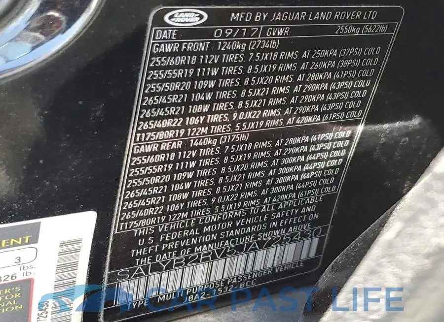 SALYB2RV5JA725430# 14