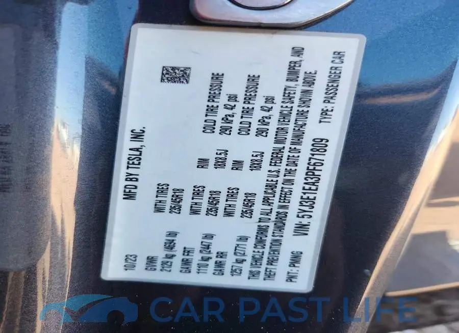 5YJ3E1EA3PF671809# 12