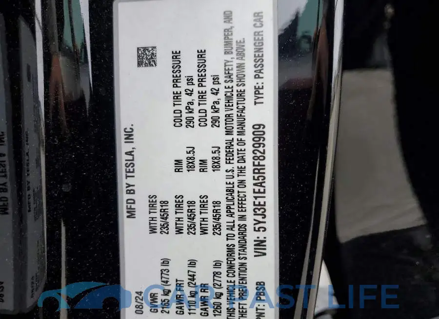 5YJ3E1EA5RF829909# 12