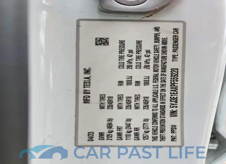5YJ3E1EAXPF559220# 13