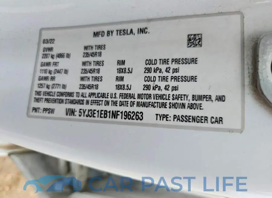 5YJ3E1EB1NF196263# 12