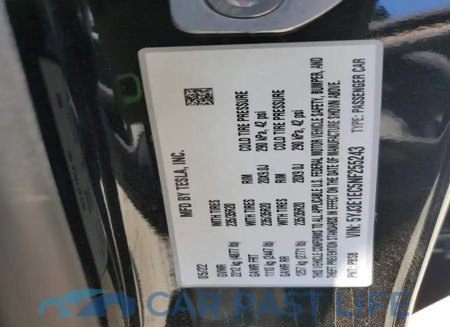 5YJ3E1EC5NF255243# 12