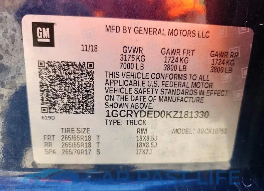 1GCRYDED0KZ181330# 12