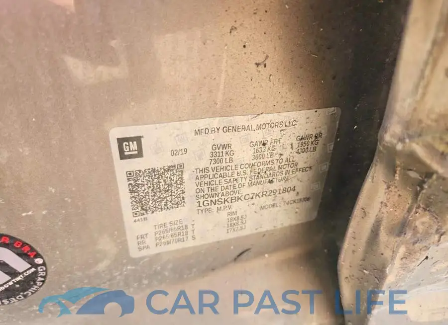 1GNSKBKC7KR291804# 12