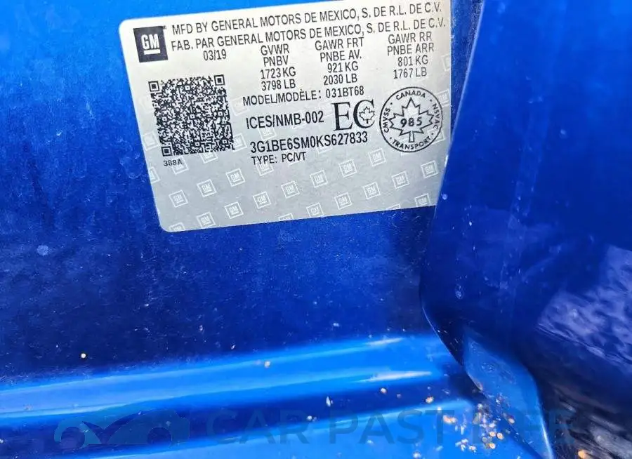 3G1BE6SM0KS627833# 12