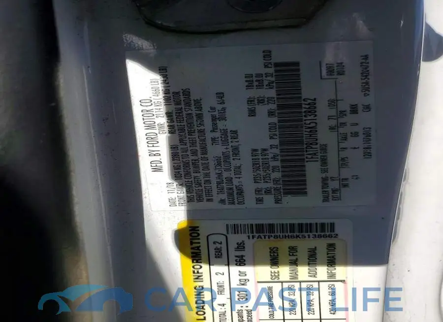 1FATP8UH6K5138662# 12