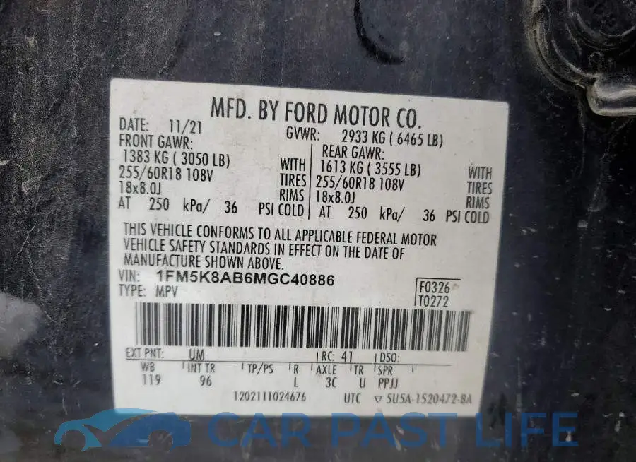 1FM5K8AB6MGC40886# 13