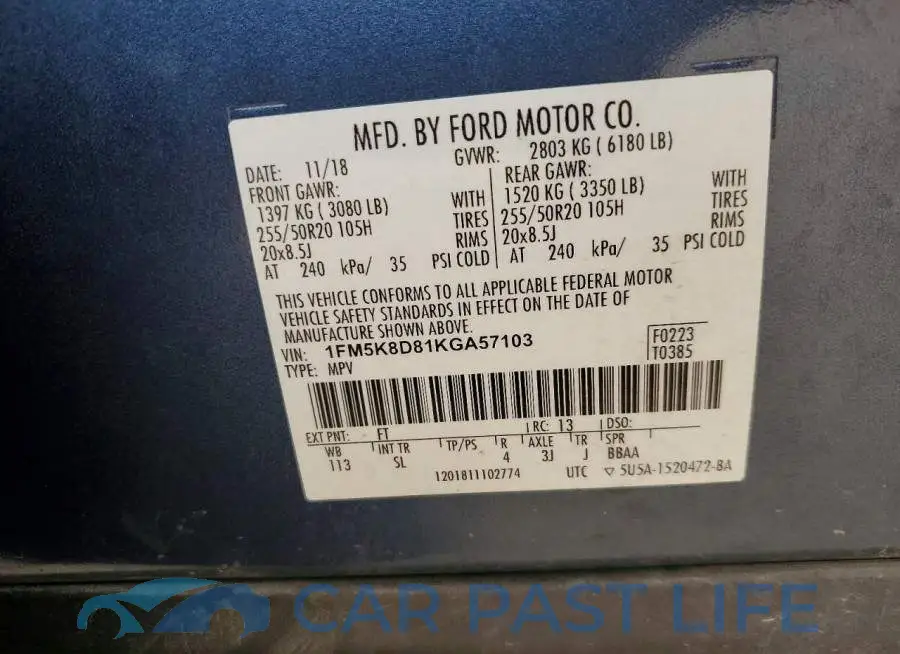 1FM5K8D81KGA57103# 13