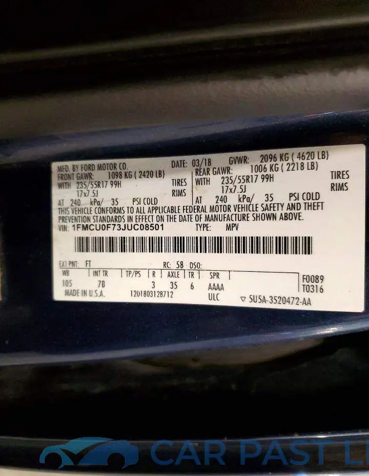 1FMCU0F73JUC08501# 13