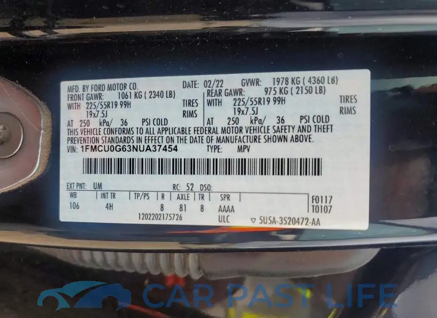 1FMCU0G63NUA37454# 13