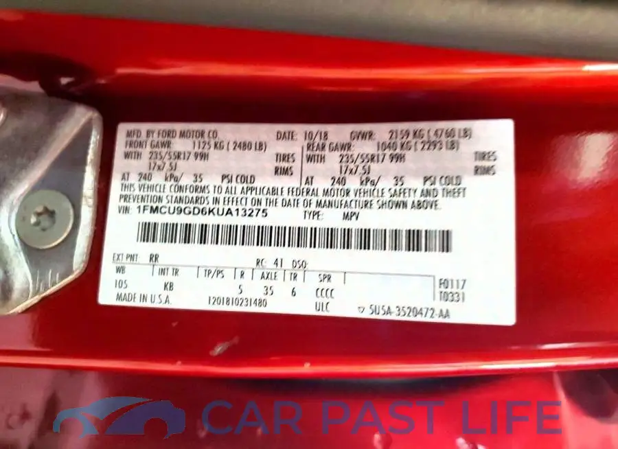 1FMCU9GD6KUA13275# 13