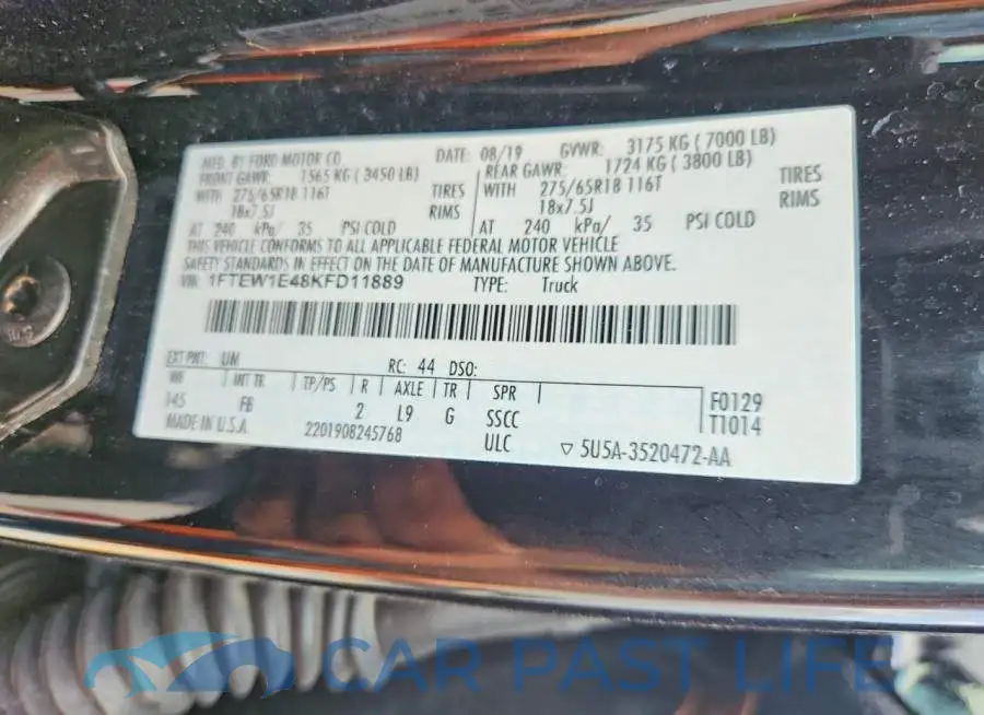 1FTEW1E48KFD11889# 12