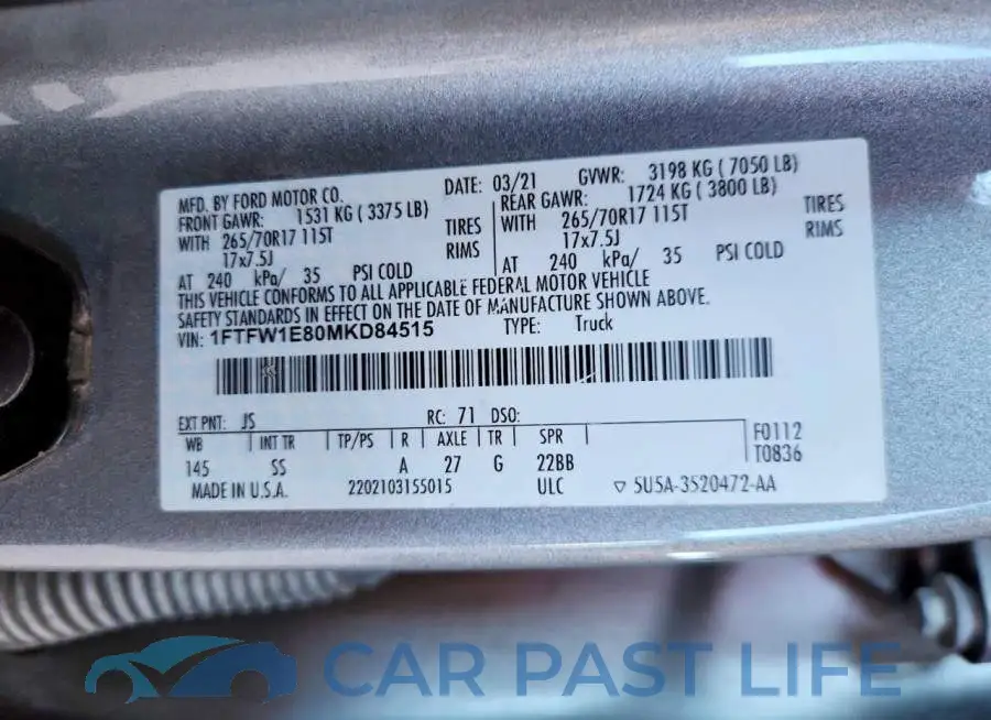 1FTFW1E80MKD84515# 12