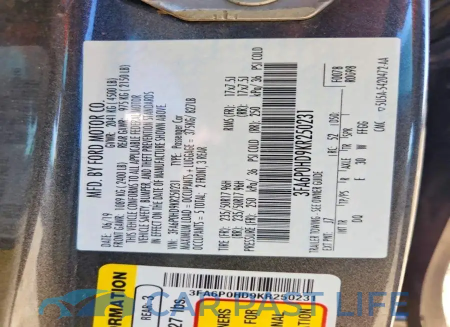 3FA6P0HD9KR250231# 12