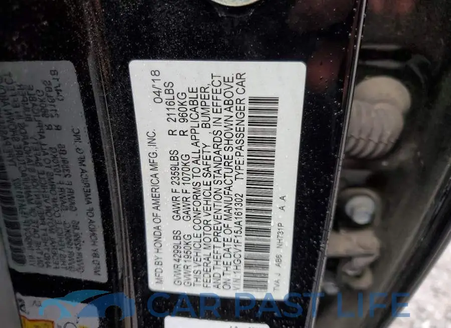 1HGCV1F15JA161302# 12