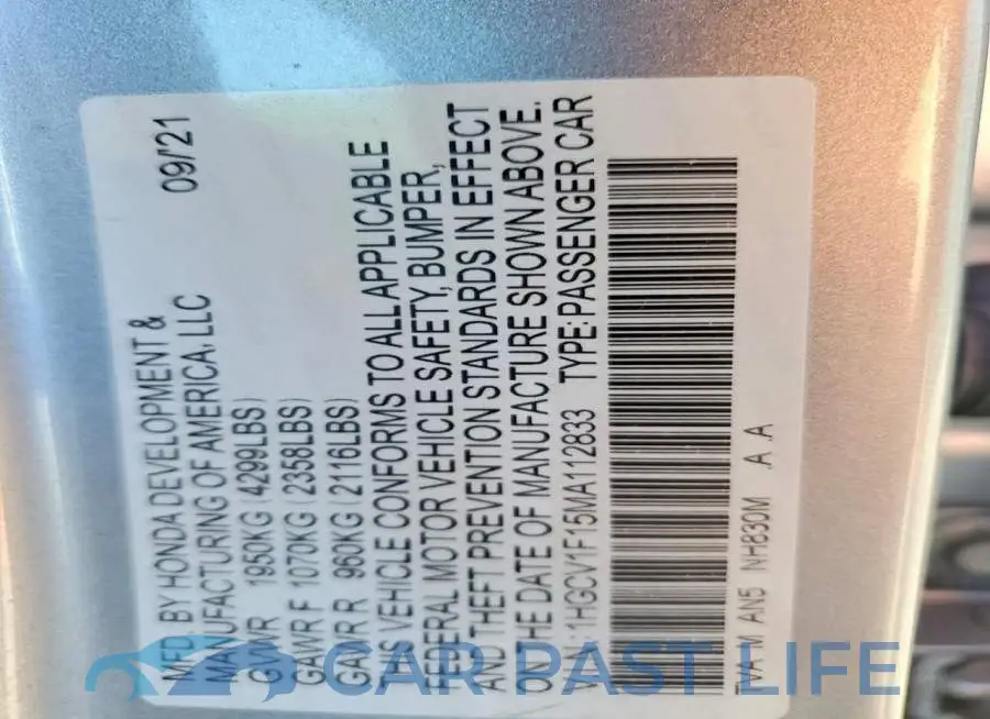 1HGCV1F15MA112833# 12
