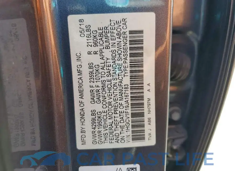 1HGCV1F19JA167183# 12