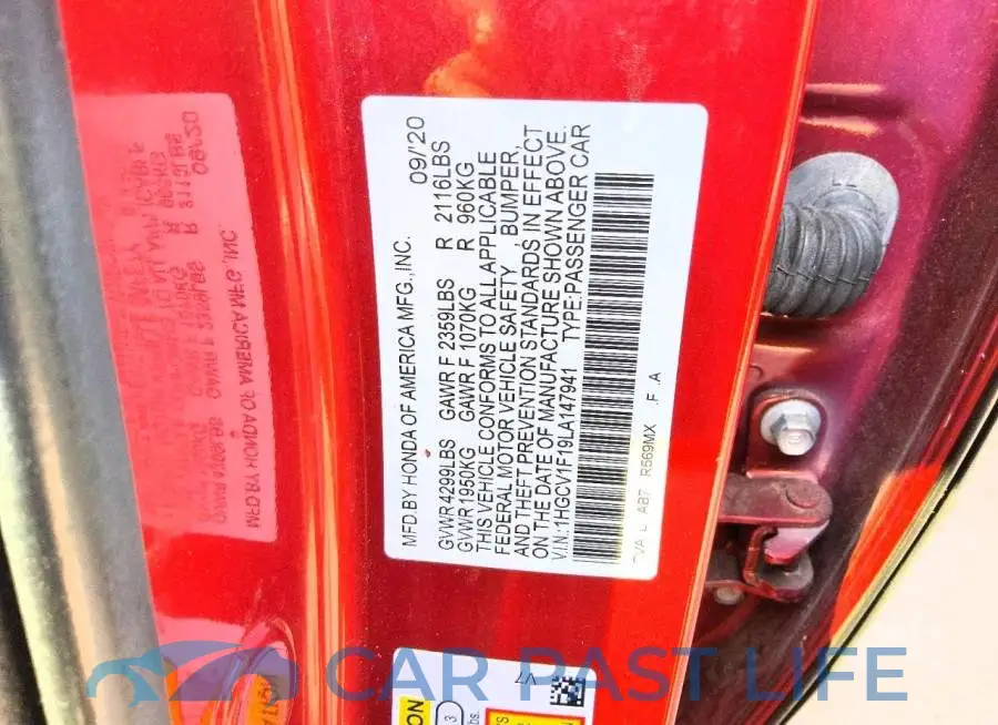 1HGCV1F19LA147941# 12