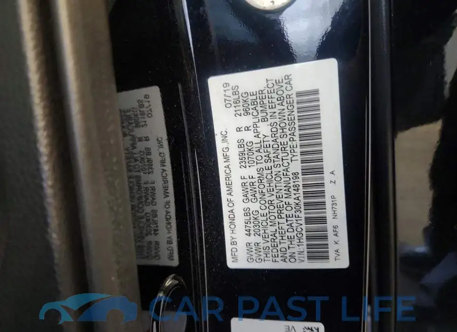 1HGCV1F30KA148198# 12