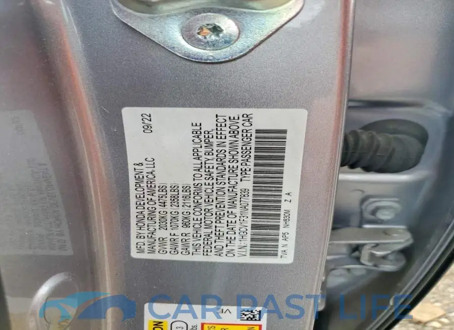 1HGCV1F31NA077839# 12