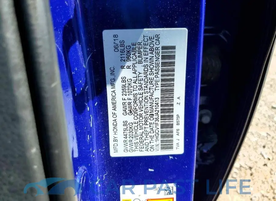 1HGCV1F36JA210413# 12