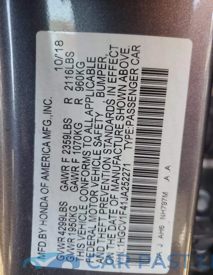 1HGCV1F41JA252271# 12
