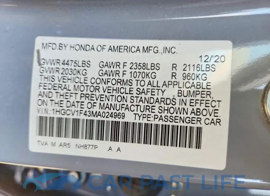 1HGCV1F43MA024969# 12