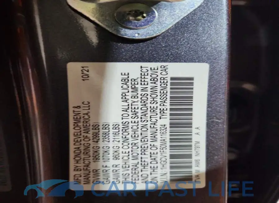 1HGCV1F50MA116324# 13