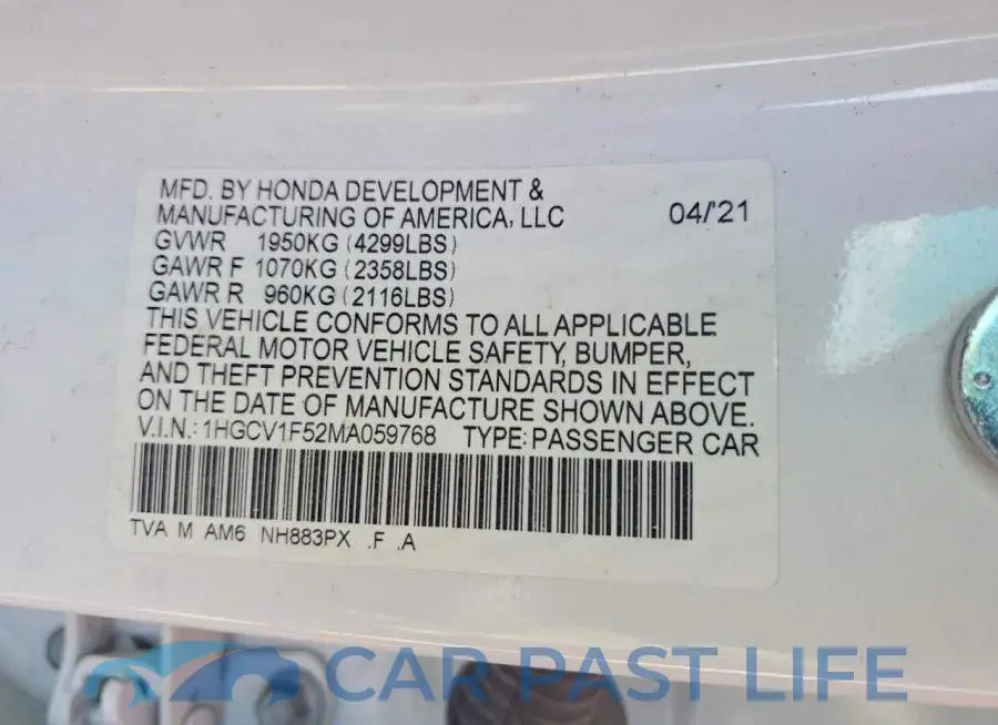1HGCV1F52MA059768# 12