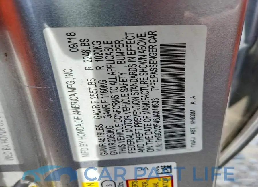 1HGCV3F46JA014833# 12